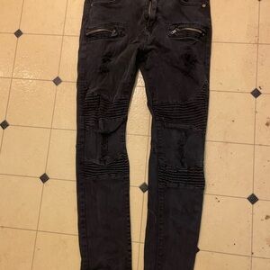 Men's Skinny Distressed Biker Jeans - Black